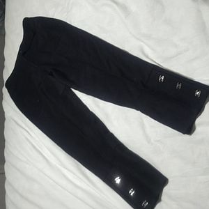 Chanel black wool, cashmere and spandex riding pants with Chanel closures bttm